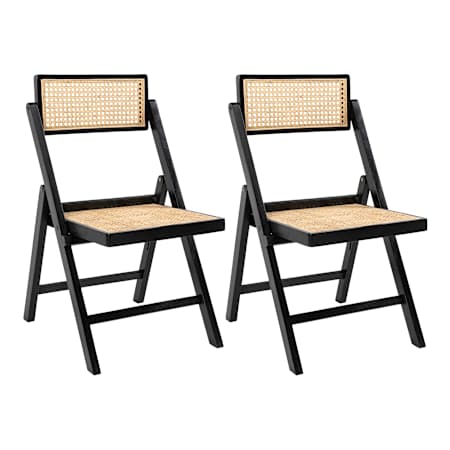 JONATHAN Y Lighting Theo 19" Wide Mid-Century Vintage Wood Rattan Folding Chair with Adjustable Back (Set of 2) Black