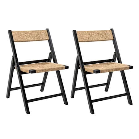 JONATHAN Y Lighting Kiawah 20" Wide Woven Seagrass Teak Wood Folding Chair (Set of 2) Black