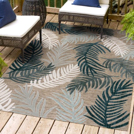 JONATHAN Y Lighting Hawaii 5-1/4' x 7-1/2' Polypropylene Botanical Indoor/Outdoor Area Rug Brown / Navy / Ivory