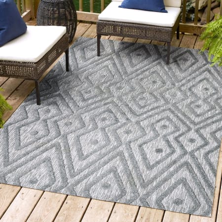 JONATHAN Y Lighting Ibiza 7-3/4' x 10' Polypropylene Geometric and Trellis Indoor/Outdoor Area Rug Dark Gray