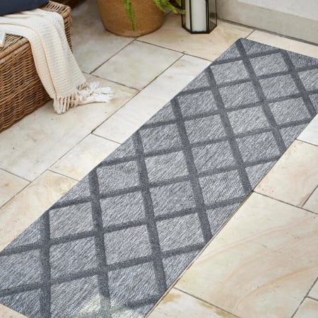 JONATHAN Y Lighting Ibiza 2-1/4' x 8' Polypropylene Geometric Indoor / Outdoor Rectangle Area Rug Dark Gray