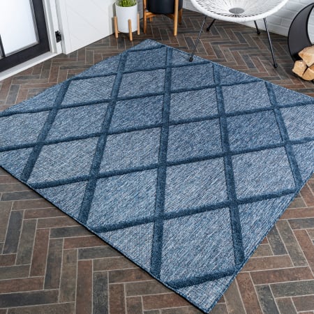 JONATHAN Y Lighting Ibiza 5-1/4' x 5-1/4' Polypropylene Geometric Indoor / Outdoor Square Area Rug Navy