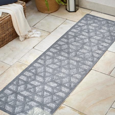 JONATHAN Y Lighting Ibiza 2-1/4' x 8' Polypropylene Geometric Indoor / Outdoor Rectangle Area Rug Dark Gray
