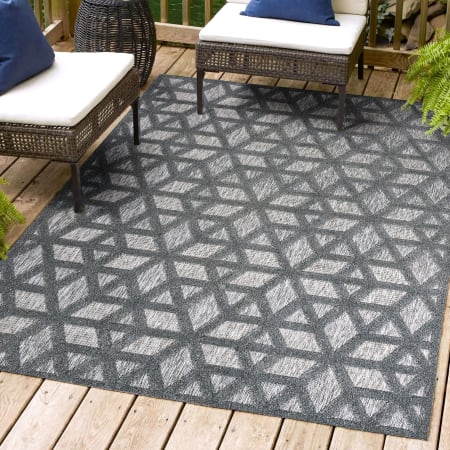 JONATHAN Y Lighting Ibiza 7-3/4' x 10' Polypropylene Geometric and Trellis Indoor/Outdoor Area Rug Dark Gray