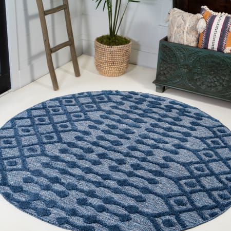 JONATHAN Y Lighting Ibiza 5-1/4' x 5-1/4' Polypropylene Geometric Indoor / Outdoor Round Area Rug Navy