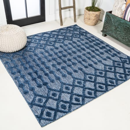 JONATHAN Y Lighting Ibiza 5-1/4' x 5-1/4' Polypropylene Geometric Indoor / Outdoor Square Area Rug Navy