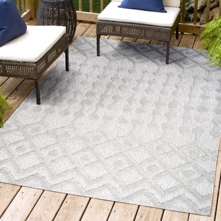 JONATHAN Y Lighting Ibiza 7-3/4' x 10' Polypropylene Geometric Indoor / Outdoor Rectangle Area Rug Light Gray