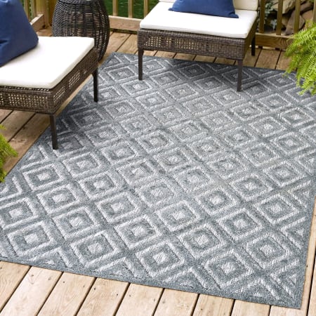 JONATHAN Y Lighting Ibiza 7-3/4' x 10' Polypropylene Geometric and Trellis Indoor/Outdoor Area Rug Dark Gray