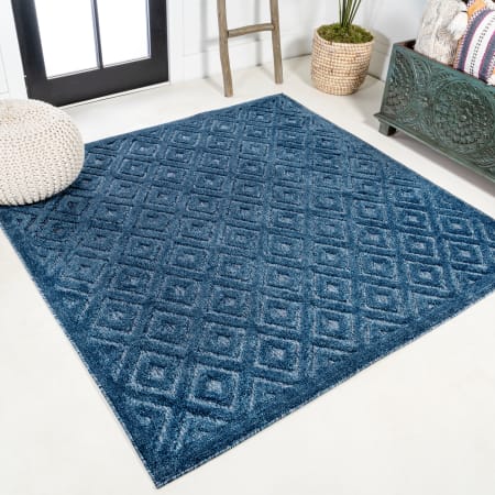 JONATHAN Y Lighting Ibiza 5-1/4' x 5-1/4' Polypropylene Geometric Indoor / Outdoor Square Area Rug Navy