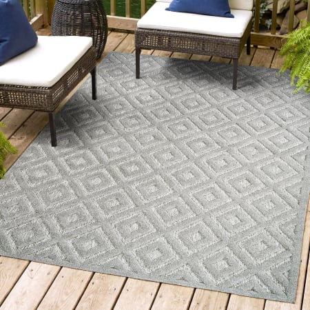 JONATHAN Y Lighting Ibiza 5-1/4' x 7-1/2' Polypropylene Geometric Indoor / Outdoor Rectangle Area Rug Light Gray