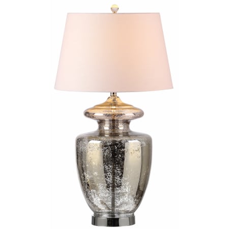 JONATHAN Y Lighting Mercury Hughes Single Light 31" Tall LED Vase Table Lamp with Hardback Cotton Shade Mercury Glass