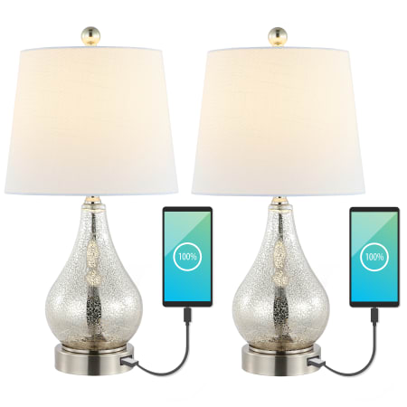 JONATHAN Y Lighting Pack of (2) - Dino 21" Tall LED Vase Table Lamp With USB Charging Port Silver