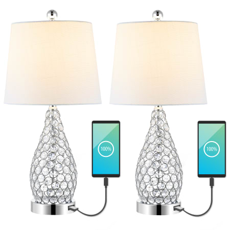 JONATHAN Y Lighting Pack of (2) - Lily 22" Tall LED Vase Table Lamp With USB Charging Port Clear