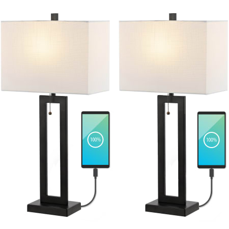 JONATHAN Y Lighting Austin 29" Tall LED Buffet Lamp Sets With USB Charging Port Black