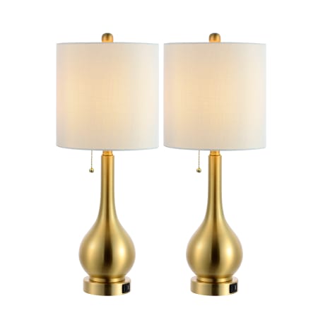 JONATHAN Y Lighting Pack of (2) Tyler 24" Tall LED Vase Lamps With USB Charging Port Brass Gold