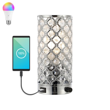 JONATHAN Y Lighting Sabrina 10" Tall LED Column Smart Table Lamp With USB Charging Port Chrome / Clear