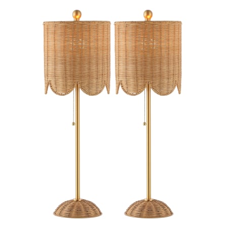 JONATHAN Y Lighting Set of (2) - Celerie 28" Tall LED Buffet Lamp Set with Natural Rattan Shade Natural / Brass Gold