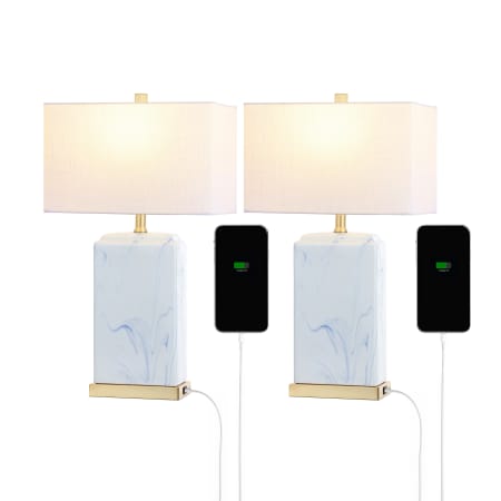 JONATHAN Y Lighting Chloe Set of (2) 25" Tall LED Accent Table Lamp Blue / White