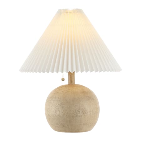 JONATHAN Y Lighting Aksel 17" Tall LED Vase Table Lamp with Pleated Linen Shade Beige Wood