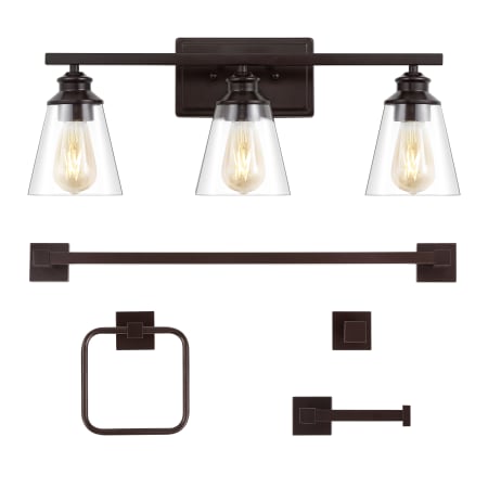 JONATHAN Y Lighting Arlo 3 Light 23" Wide LED Vanity Light Set with Towel Bar, Towel Ring, Robe Hook, and Toilet Paper Holder Oil Rubbed Bronze