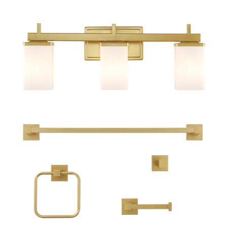 JONATHAN Y Lighting Caia 3 Light 22" Wide LED Vanity Light Set with Towel Bar, Towel Ring, Robe Hook, and Toilet Paper Holder Gold Painting