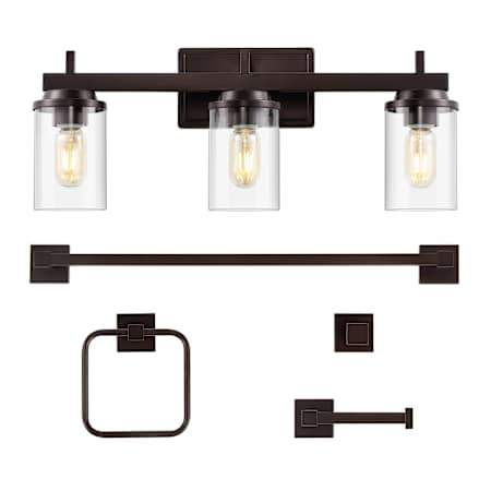 JONATHAN Y Lighting Liam 3 Light 23" Wide LED Vanity Light Set with Towel Bar, Towel Ring, Robe Hook, and Toilet Paper Holder Oil Rubbed Bronze