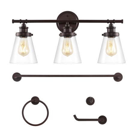JONATHAN Y Lighting Hollis 3 Light 24" Wide LED Vanity Light Set with Towel Bar, Towel Ring, Robe Hook, and Toilet Paper Holder Oil Rubbed Bronze