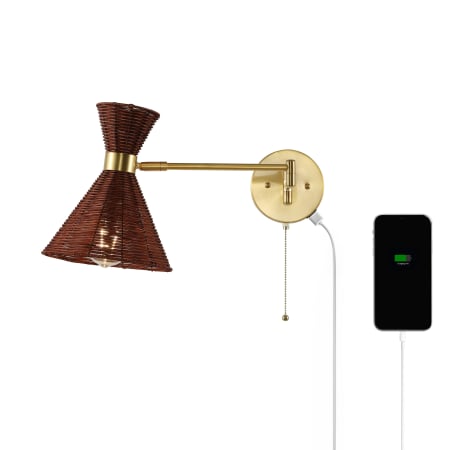 JONATHAN Y Lighting Lily 10" Tall LED Wall Sconce Brass Gold / Dark Brown