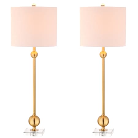 JONATHAN Y Lighting Hollis Single Light 34" Tall LED Floor Lamp with Hardback Cotton Shade - Set of 2 Brass / Crystal Base