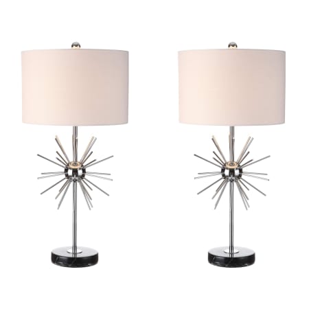 JONATHAN Y Lighting Aria Single Light 31-1/2" Tall LED Buffet Table Lamp with Hardback Cotton Shade - Set of 2 Chrome