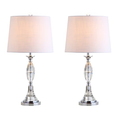 JONATHAN Y Lighting Reid Single Light 25-1/2" Tall LED Buffet Table Lamp with Hardback Cotton Shade - Set of 2 Chrome