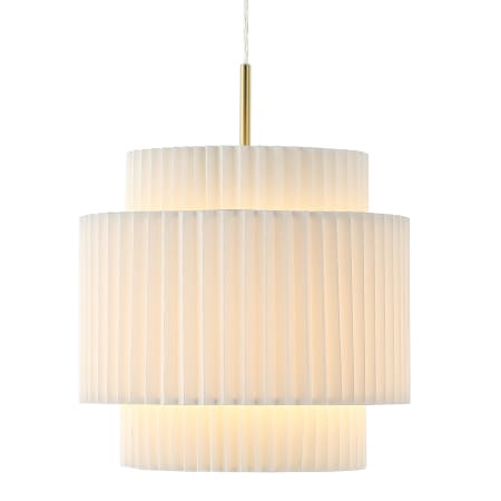 JONATHAN Y Lighting Boden 15" Wide LED Pendant with Pleated Linen Shade Brass Gold