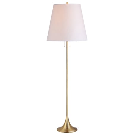 JONATHAN Y Lighting Amelia Single Light 63" Tall LED Floor Lamp with Hardback Cotton Shade Brass