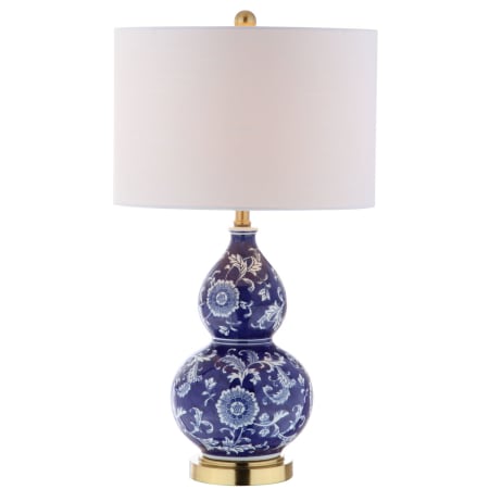 JONATHAN Y Lighting Lee Single Light 27" Tall LED Vase Table Lamp with Hardback Cotton Shade Blue / White