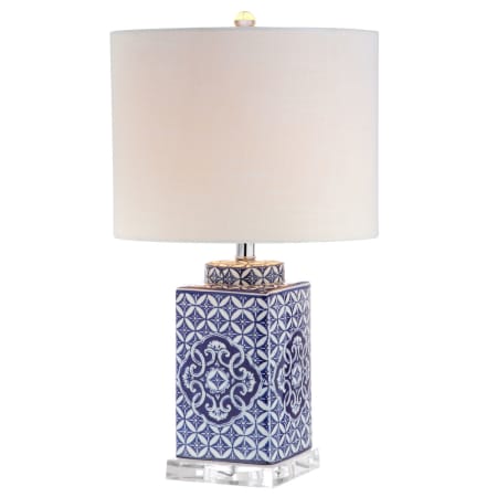 JONATHAN Y Lighting Choi Single Light 23" Tall LED Table Lamp with Hardback Cotton Shade Blue / White