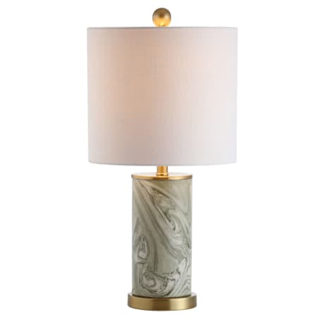 JONATHAN Y Lighting Swirl Single Light 9" Tall LED Buffet Table Lamp with Hardback Cotton Shade Brass / Gray