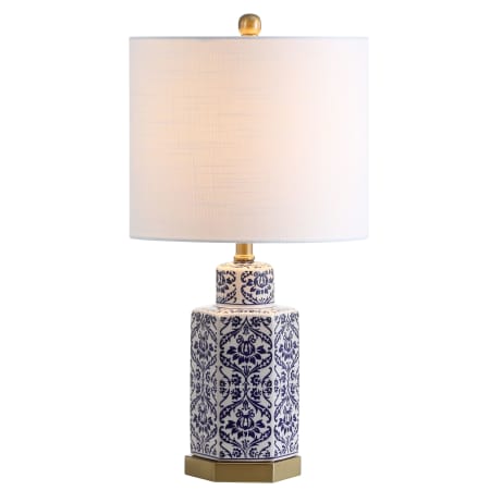JONATHAN Y Lighting Diana Single Light 24" Tall LED Table Lamp with Linen Drum Shade Blue / White