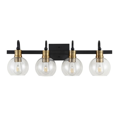 JONATHAN Y Lighting Marais 4 Light 30" Wide LED Bathroom Vanity Light Black / Brass Gold