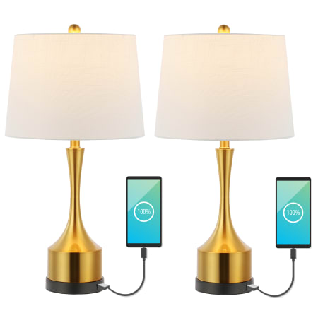 JONATHAN Y Lighting Pack of (2) - Cooper 26" Tall LED Vase Table Lamp With USB Charging Port Brass Gold
