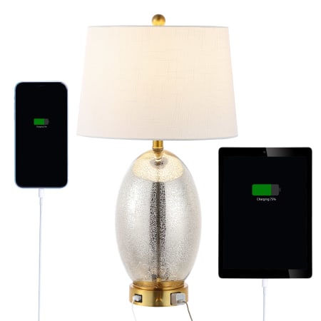 JONATHAN Y Lighting Reese 27" Tall LED Accent Table Lamp With USB Charging Port Silver / Brass