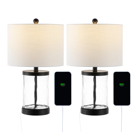 JONATHAN Y Lighting Pack of (2) Alexander 21" Tall LED Accent Table Lamp With USB Charging Port Black/Clear