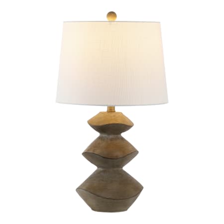 JONATHAN Y Lighting Laken 25" Tall LED Vase Table Lamp with White Linen Shade Brown Wood