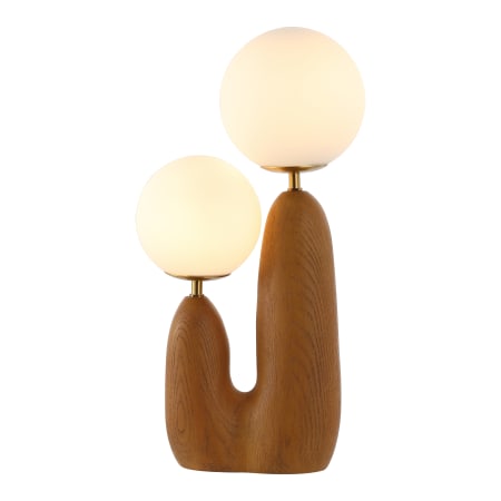 JONATHAN Y Lighting Oda 2 Light 18" Tall LED Novelty Table Lamp with Frosted Glass Shades Brown Wood / Brass Gold