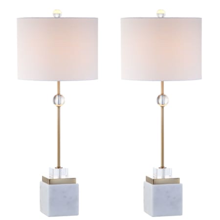 JONATHAN Y Lighting Dawson Single Light 30" Tall LED Table Lamp with Hardback Cotton Shade - Set of 2 Brass