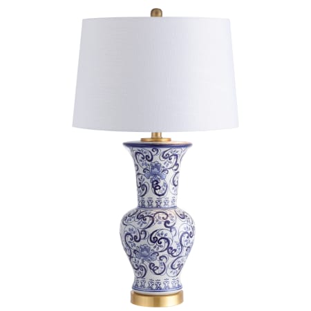 JONATHAN Y Lighting Iris Motif Urn Single Light 29" Tall LED Vase Table Lamp from the Leo Collection Blue / White