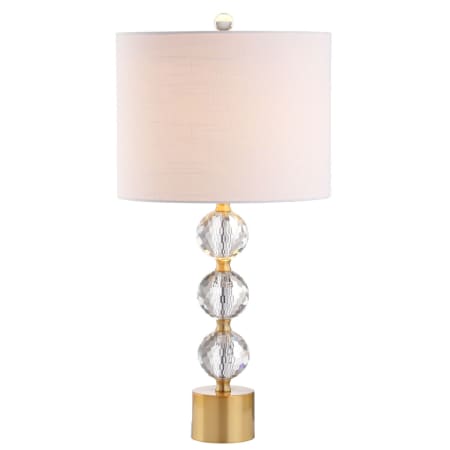 JONATHAN Y Lighting Ashley Single Light 25-1/4" Tall LED Buffet Table Lamp with Hardback Cotton Shade Clear / Brass