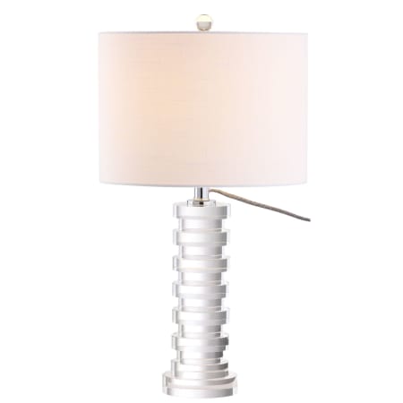 JONATHAN Y Lighting Sasha Single Light 25" Tall LED Buffet Table Lamp with Hardback Cotton Shade Clear