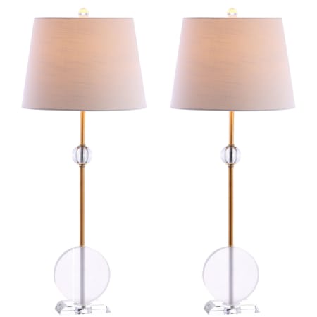 JONATHAN Y Lighting Spencer Single Light 34" Tall LED Table Lamp with Hardback Cotton Shade - Set of 2 Brass
