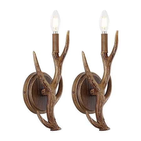 JONATHAN Y Lighting Set of (2) - Cody 13" Tall LED Wall Sconces Brown Wood