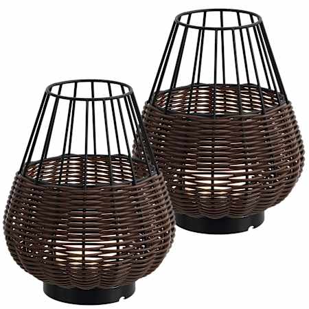 JONATHAN Y Lighting Elian 10" Tall Novelty Outdoor Lamp - Set of 2 Dark Brown / Black